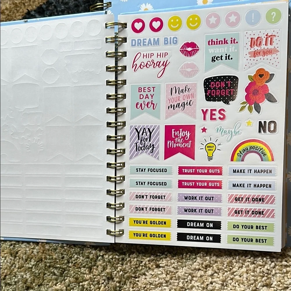 Paper Studio STAY POSITIVE Daisy Spiral Notebook Journal in Blue White Gold NWT